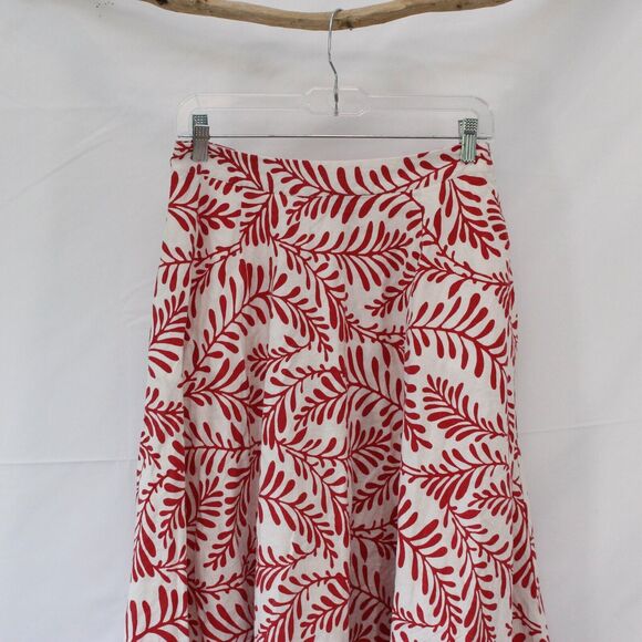 Who What Wear Long Modest A-line Red Floral White Skirt Size 4 Linen Blend Skirt - Picture 2 of 8